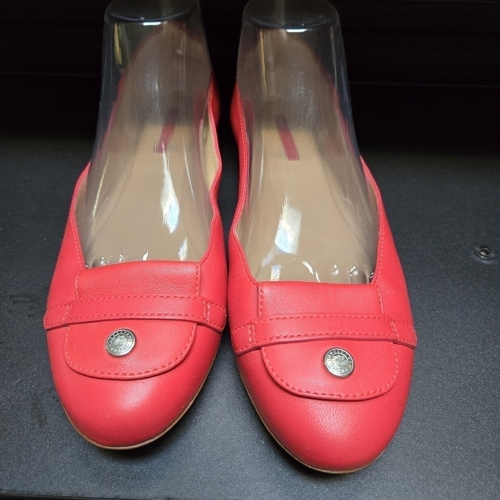 Longchamp Light Red/Coral Le Pliage Leather Ballet Flats - Picture 3 of 9